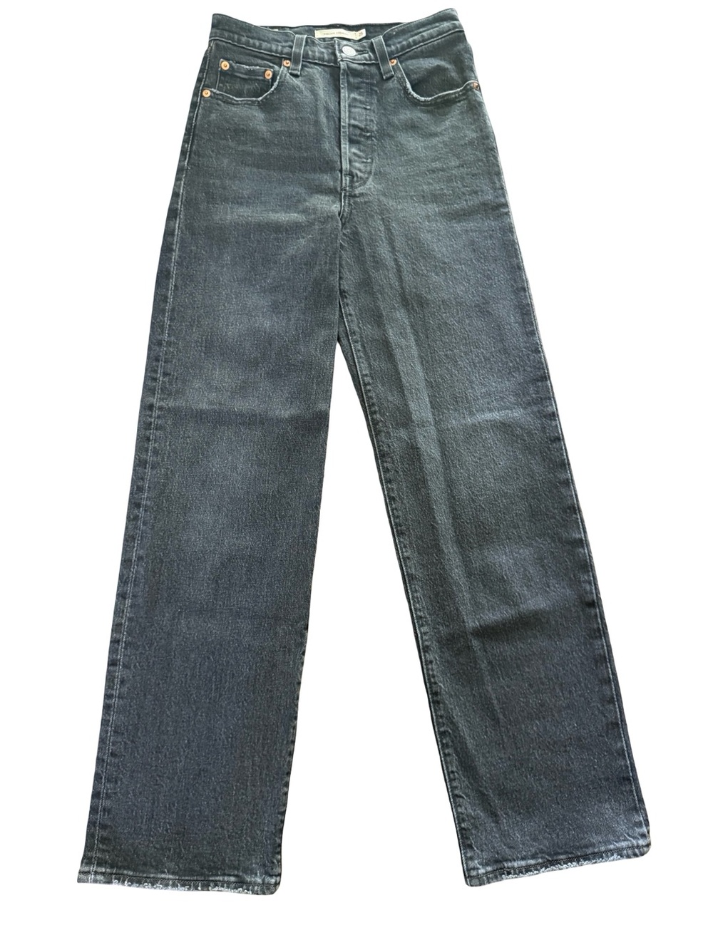 Levi’s Ribcage Straight Ankle Jeans Black Wash High Rise Button Fly W25 L29